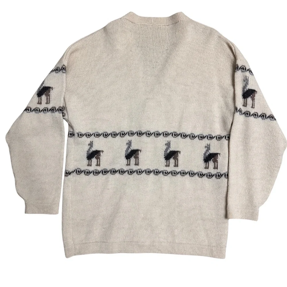 Vintage Men’s Crème Cardigan With Llama Design SZ Large Grandpacore Winter Wear